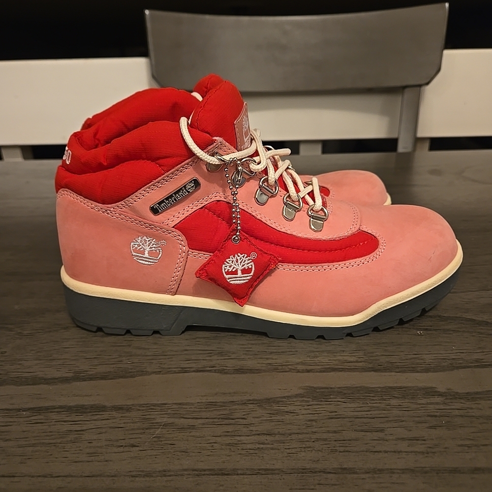 Timberland Pink and Red Hiking Boots